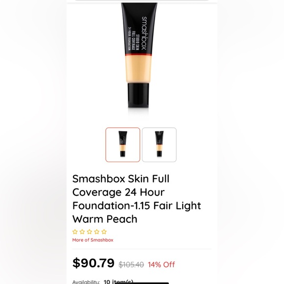 Smashbox Skin Full Coverage 24 Hour Foundation-1.15 Fair Light Warm Peach - Picture 2 of 4
